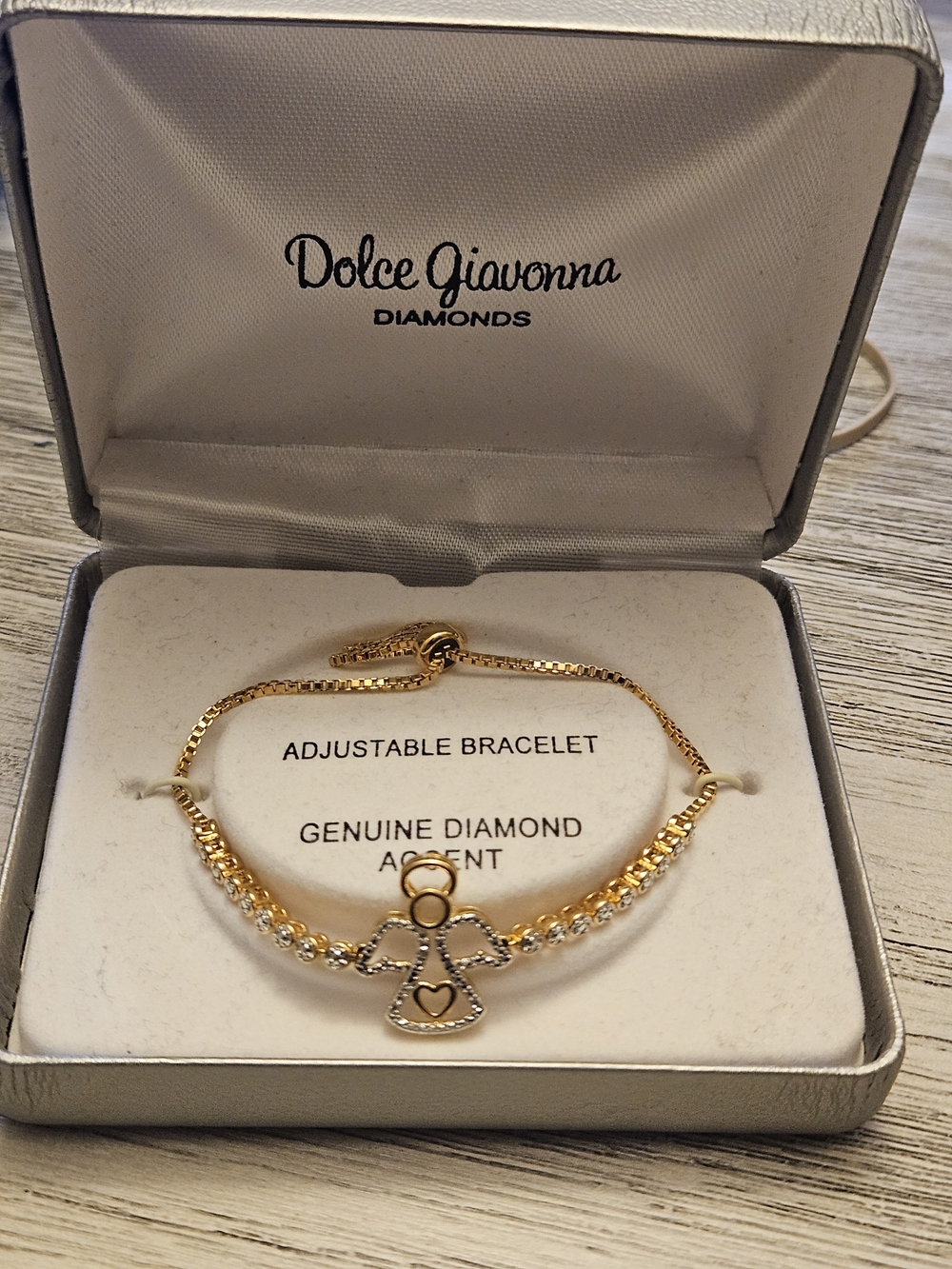 Gold Angel Bracelet with Diamond Accent — Adjustable